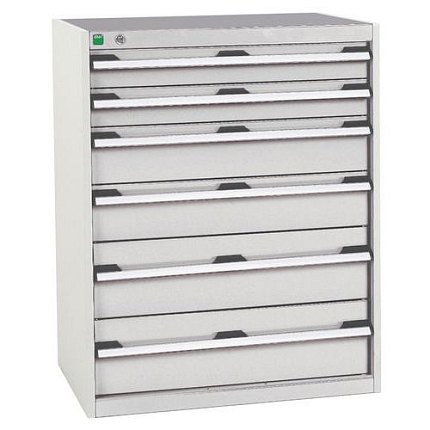 Dílenská zásuvková skříň Bott Cubio, 100 x 80 x 52,5 cm, 6 zásuvek, šedá-šedá