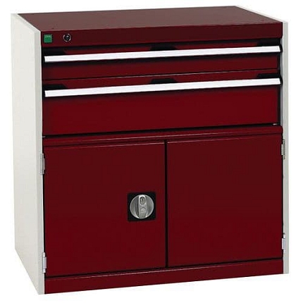 Dílenská zásuvková skříň Bott Cubio, 80 x 80 x 52,5 cm, 2 zásuvky, 1 skříňka, šedá-červená