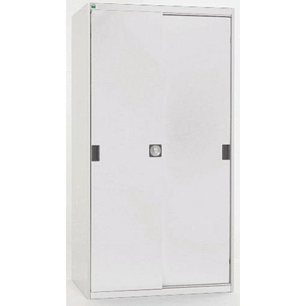 Dílenská skříň s posuvnými dveřmi, 200 x 130 x 52,5 cm, 4 police, šedá-šedá