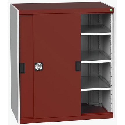 Dílenská skříň s posuvnými dveřmi, 120 x 105 x 65 cm, 3 police, šedá-červená
