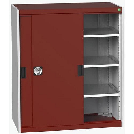 Dílenská skříň s posuvnými dveřmi, 120 x 105 x 52,5 cm, 3 police, šedá-červená