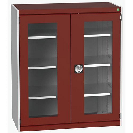 Dílenská skříň s průhlednými dveřmi Bott Cubio, 120 x 105 x 52,5 cm, 3 police, šedá-červená