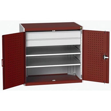 Dílenská skříň se zásuvkami Bott Cubio, 100 x 105 x 65 cm, 2 police, 2 zásuvky, šedá-červená