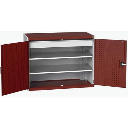 Dílenská skříň se zásuvkami Bott Cubio 160, 100 x 130 x 65 cm, 2 police, 1 zásuvka, šedá-červená