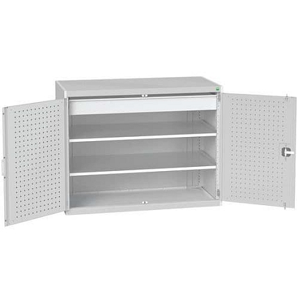 Dílenská skříň se zásuvkami Bott Cubio 160, 100 x 130 x 65 cm, 2 police, 1 zásuvka, šedá-šedá