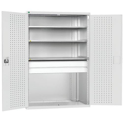 Dílenská skříň se zásuvkami Bott Cubio 160, 200 x 105 x 65 cm, 3 police, 2 zásuvky, šedá-šedá