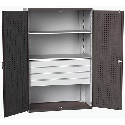 Dílenská skříň se zásuvkami Bott Cubio 160, 200 x 130 x 65 cm, 2 police, 4 zásuvky, šedá-antracit