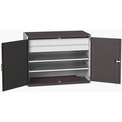 Dílenská skříň se zásuvkami Bott Cubio 160, 100 x 130 x 65 cm, 2 police, 2 zásuvky, šedá-antracit