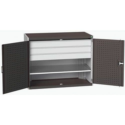 Dílenská skříň se zásuvkami Bott Cubio 160, 100 x 130 x 65 cm, 1 police, 3 zásuvky, šedá-antracit