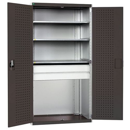 Dílenská skříň se zásuvkami Bott Cubio, 200 x 105 x 65 cm, 3 police, 2 zásuvky, šedá-antracit