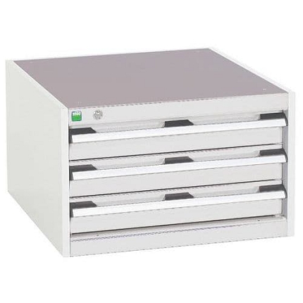 Dílenská zásuvková skříň Bott Cubio, 40 x 65 x 65 cm, 3 zásuvky, šedá-šedá