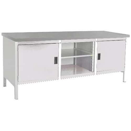 Dílenský stůl Bott Cubio Storage, 84 x 200 x 75 cm, 2 skříňky, otevřený prostor s policí, linoleum, šedá-šedá
