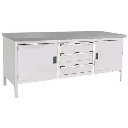 Dílenský stůl Bott Cubio Storage, 84 x 200 x 75 cm, 2 skříňky, 3 zásuvky, linoleum, šedá-šedá