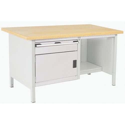 Dílenský stůl Bott Cubio Storage, 84 x 150 x 75 cm, 1 skříňka, 1 zásuvka, police, multiplex, šedá-šedá