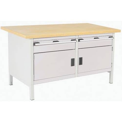Dílenský stůl Bott Cubio Storage, 84 x 150 x 75 cm, 2 skříňky, 2 zásuvky, multiplex, šedá-šedá