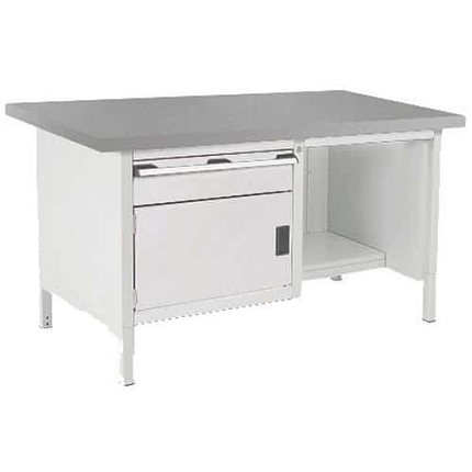 Dílenský stůl Bott Cubio Storage, 84 x 150 x 75 cm, 1 skříňka, 1 zásuvka, police, linoleum, šedá-šedá