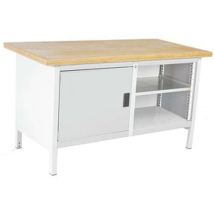 Dílenský stůl Bott Cubio Storage, 84 x 150 x 75 cm, 1 skříňka, otevřená část s policí, multiplex, šedá-šedá