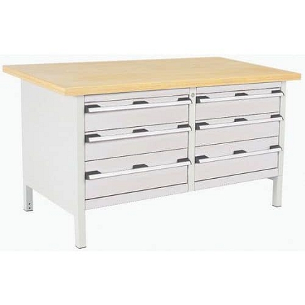 Dílenský stůl Bott Cubio Storage, 84 x 150 x 75 cm, 6 zásuvek, multiplex, šedá-šedá