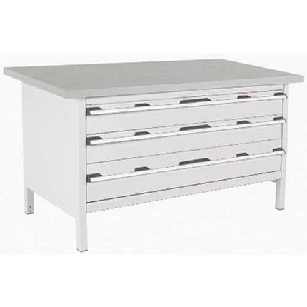 Dílenský stůl Bott Cubio Storage, 84 x 150 x 75 cm, 3 zásuvky, linoleum, šedá-šedá