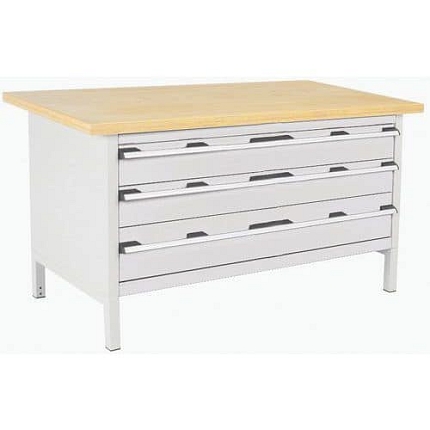 Dílenský stůl Bott Cubio Storage, 84 x 150 x 75 cm, 3 zásuvky, multiplex, šedá-šedá