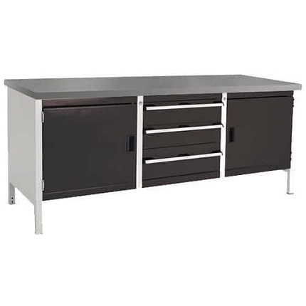 Dílenský stůl Bott Cubio Storage, 84 x 200 x 75 cm, 2 skříňky, 3 zásuvky, linoleum, šedá-antracit