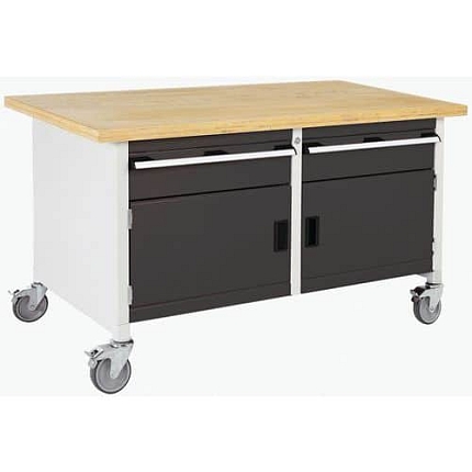 Mobilní dílenský stůl Bott Cubio Storage, 84 x 150 x 75 cm, 2 zásuvky, 2 skříňky, multiplex, šedá-antracit