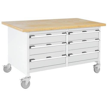 Mobilní dílenský stůl Bott Cubio Storage, 84 x 150 x 75 cm, 6 zásuvek, multiplex, šedá-šedá