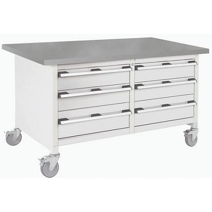 Mobilní dílenský stůl Bott Cubio Storage, 84 x 150 x 75 cm, 6 zásuvek, linoleum, šedá-šedá