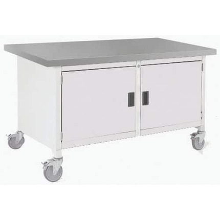 Mobilní dílenský stůl Bott Cubio Storage, 84 x 150 x 75 cm, 2 skříňky, linoleum, šedá-šedá