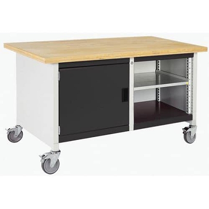 Mobilní dílenský stůl Bott Cubio Storage, 84 x 150 x 75 cm, skříňka, otevřený prostor s policí, multiplex, šedá-antracit