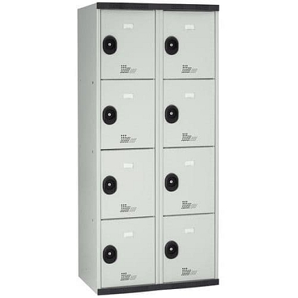 Svařovaná šatní skříň Acial, 2 sloupce, 8 boxů, 400 mm, cylindrický zámek, šedá/šedá