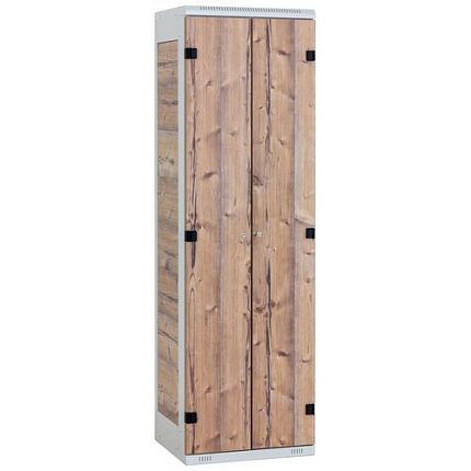 Svařovaná šatní skříň Tony I, 2 oddíly, cylindrický zámek, šedá/borovice