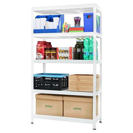 Kovový regál Erinye, 180 x 100 x 40 cm, 650 kg, 5 kovových polic, bílý