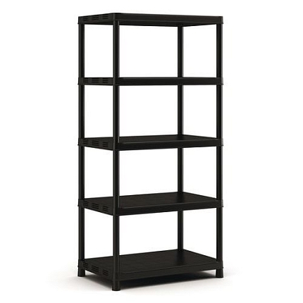 Plastový regál Eris, 187 x 90 x 60 cm, 400 kg, 5 polic, černý