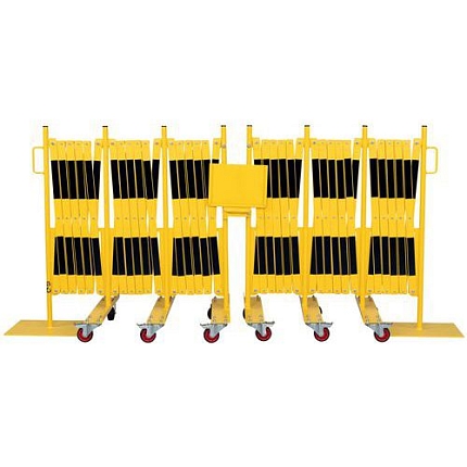 Kovová mobilní zábrana Dancop, skládací, délka 16 m, černo/žlutá