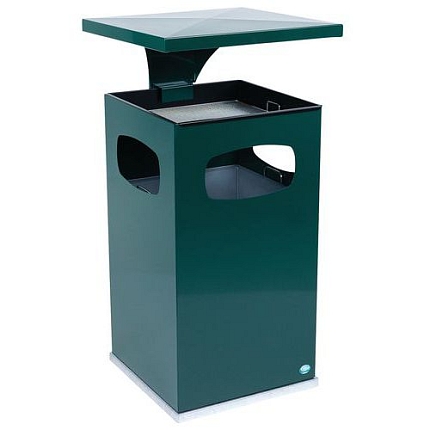 Kovový venkovní odpadkový koš Manutan Expert s popelníkem, objem 72 l, zelený