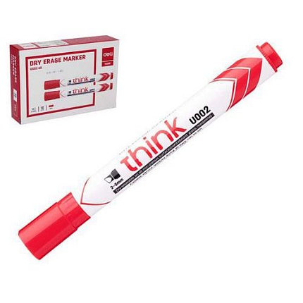 Popisovač DELI zkosený stíratelný, červený, 12ks