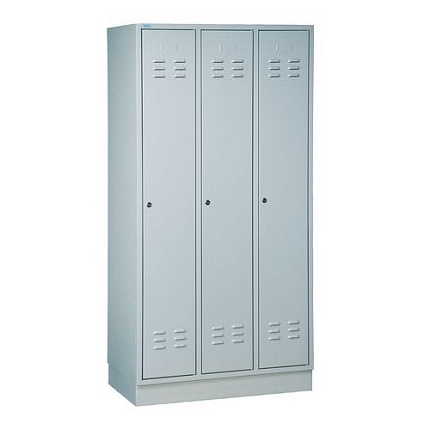 Svařovaná šatní skříň Dominic, 3 oddíly, cylindrický zámek, šedá/šedá