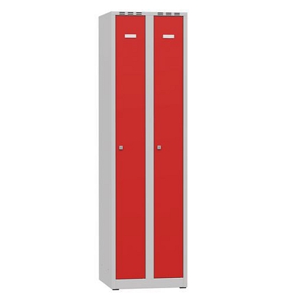 Svařovaná šatní skříň Tom, 2 oddíly, cylindrický zámek, šedá/červená