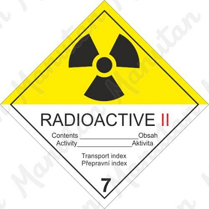 Radioaktivní látka kat. II. č. 7B, samolepka 100 x 100 x 0,1 mm