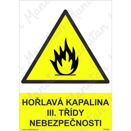 Hořlavá kapalina III. třídy nebezpečnosti, plast 210 x 297 x 0,5 mm A4