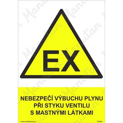 Nebezpečí výbuchu plynu při styku ventilu s mastnými látkami, plast 210 x 297 x 0,5 mm A4