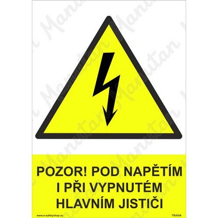 Pozor pod napětím i při vypnutém hlavním vypínači, plast 210 x 297 x 0,5 mm A4