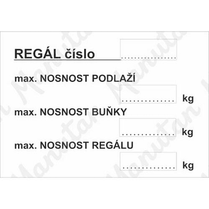 Označení regálu, plast 150 x 105 x 0,5 mm