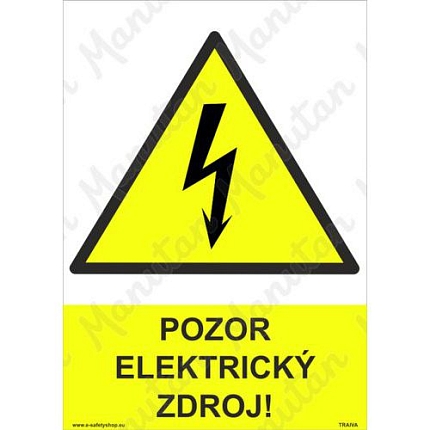 Pozor elektrický zdroj, plast 210 x 297 x 2 mm A4