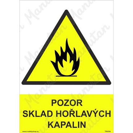 Pozor sklad hořlavých kapalin, plast 210 x 297 x 0,5 mm A4