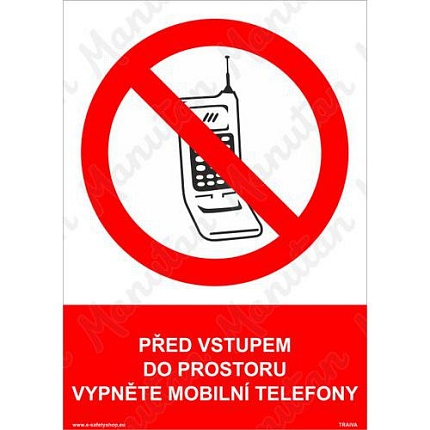 Před vstupem do prostoru vypněte mobilní telefony, samolepka 148 x 210 x 0,1 mm A5