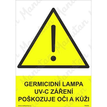 Germicidní lampa UV-C záření poškozuje oči a kůži, samolepka 297 x 420 x 0,1 mm A3