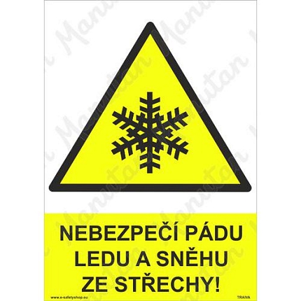 Nebezpečí pádu ledu a sněhu ze střechy, plast 297 x 420 x 2 mm A3