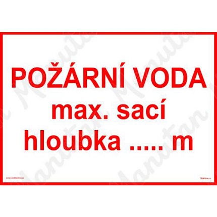 Požární voda max. sací hloubka m, plast 105 x 74 x 0,5 mm